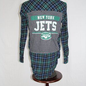 NY Jets Flannel Shirt Button Down NFL Green and Blue Size S Upcycled